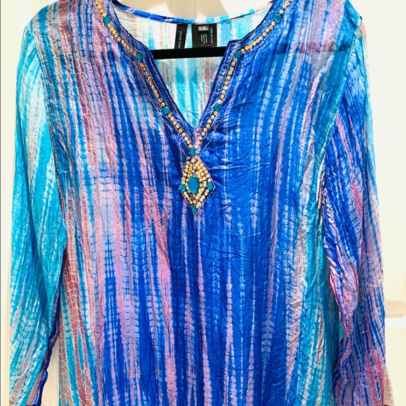 ❤️ TIE DYE 100% SILK TUNIC TOP‼️ - Picture 1 of 6